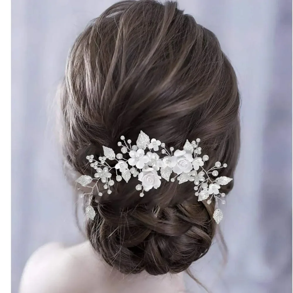 White & Silver Bridal Hair Vine Accessory